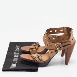 Tod's Brown Laser Cut Suede Ankle Strap Sandals Size 37