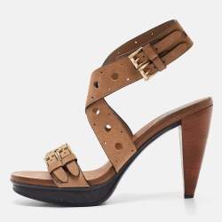 Tod's Brown Laser Cut Suede Ankle Strap Sandals Size 37