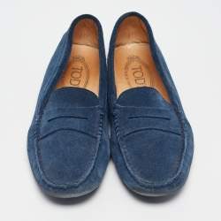 Tod's Blue Suede Gommino Penny Loafers Size 35