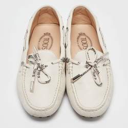 Tod's White Leather Logo Bow Loafers Size 40