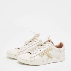 Tod's White Leather Studs Lace Up Sneakers Size 36