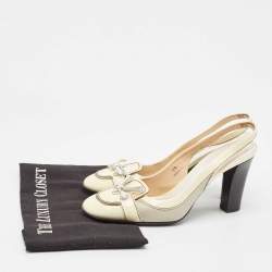Tod's Cream Patent Leather and Fabric Bow Slingback Pumps Size 39