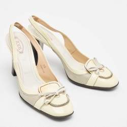 Tod's Cream Patent Leather and Fabric Bow Slingback Pumps Size 39
