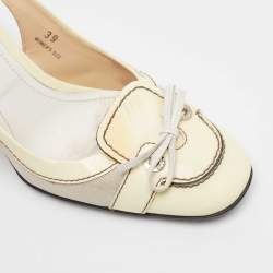 Tod's Cream Patent Leather and Fabric Bow Slingback Pumps Size 39