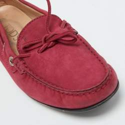 Tod's Berry Pink Nubuck Leather Bow Gommino Driving Loafers Size 37.5