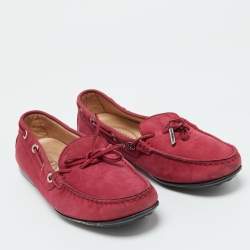 Tod's Berry Pink Nubuck Leather Bow Gommino Driving Loafers Size 37.5