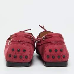 Tod's Berry Pink Nubuck Leather Bow Gommino Driving Loafers Size 37.5