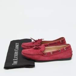 Tod's Berry Pink Nubuck Leather Bow Gommino Driving Loafers Size 37.5