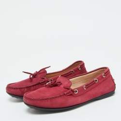 Tod's Berry Pink Nubuck Leather Bow Gommino Driving Loafers Size 37.5