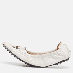 Tod's White Leather Scrunch Ballet Flats Size 39.5