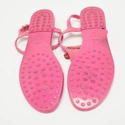 Pre Owned Tod's Pink Rubber Studded Tassel Thong Flat Sandals Size 39