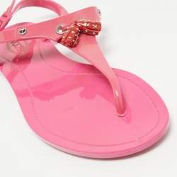 Pre Owned Tod's Pink Rubber Studded Tassel Thong Flat Sandals Size 39