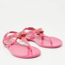 Pre Owned Tod's Pink Rubber Studded Tassel Thong Flat Sandals Size 39