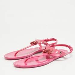 Pre Owned Tod's Pink Rubber Studded Tassel Thong Flat Sandals Size 39