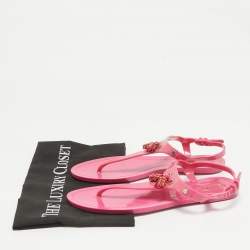 Pre Owned Tod's Pink Rubber Studded Tassel Thong Flat Sandals Size 39