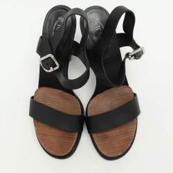 Tod's Black Leather Ankle Strap Sandals Size 41