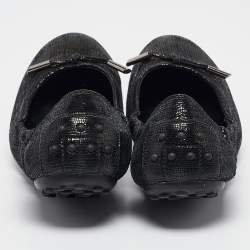 Tod's Metallic Black Textured Suede Scrunch Ballet Flats Size 37.5