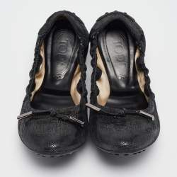 Tod's Metallic Black Textured Suede Scrunch Ballet Flats Size 37.5