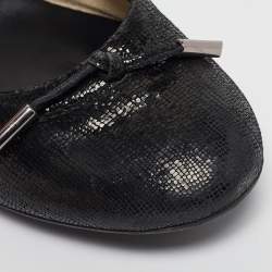 Tod's Metallic Black Textured Suede Scrunch Ballet Flats Size 37.5