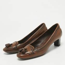 Tod's Brown Leather Tassel Detail Loafer Pumps Size 37.5