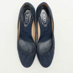 Tod's Blue Lizard Embossed Leather Round Toe Pumps Size 40