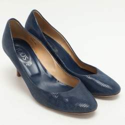 Tod's Blue Lizard Embossed Leather Round Toe Pumps Size 40