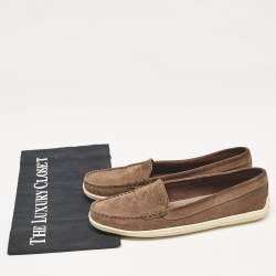 Tod's Khaki Brown Suede Penny Slip On Loafers Size 37.5