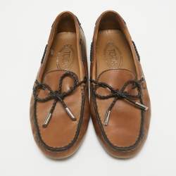 مملوكة مسبقًا Tod's Brown Leather Gommini Bow Loafers Size 36
