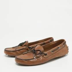 مملوكة مسبقًا Tod's Brown Leather Gommini Bow Loafers Size 36