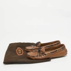مملوكة مسبقًا Tod's Brown Leather Gommini Bow Loafers Size 36
