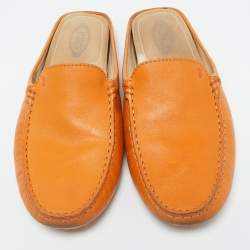 Tod's Orange Leather Flat Loafer Mules Size 37.5