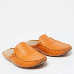 Tod's Orange Leather Flat Loafer Mules Size 37.5