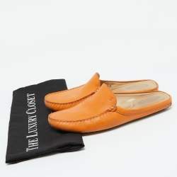 Tod's Orange Leather Flat Loafer Mules Size 37.5