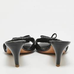 Tod's Black Patent Leather and Suede Fringe Slide Sandals Size 38.5