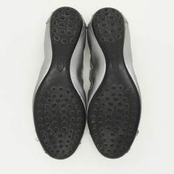 Tod's Silver Leather and Python Trim Bow Scrunch Ballet Flats Size 40