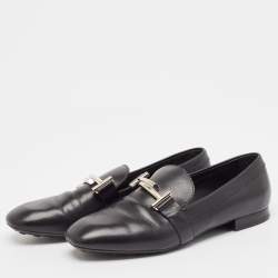 Tod's Black Leather T Logo Slip on Loafers Size 38.5