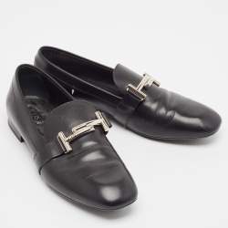 Tod's Black Leather T Logo Slip on Loafers Size 38.5