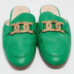 Tod's Green Leather Kate Flat Mules Size 40.5