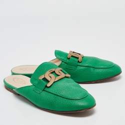 Tod's Green Leather Kate Flat Mules Size 40.5