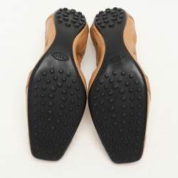 Tod's Brown/Gold Leather Embellished Scrunch Ballet Flats Size 40