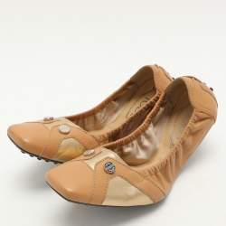 Tod's Brown/Gold Leather Embellished Scrunch Ballet Flats Size 40