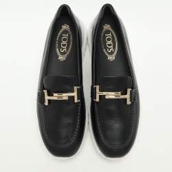 Tod's Black Leather Double T Slip On Loafers Size 38.5