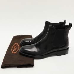 Pre Owned Tod's Black Leather Ankle Length Boots Size 38