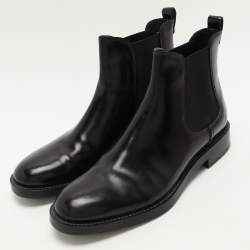 Pre Owned Tod's Black Leather Ankle Length Boots Size 38