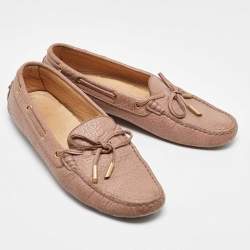 Tod's Beige Leather Bow Slip on Loafers Size 38