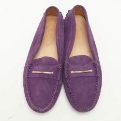 Pre Owned Tod's Purple Suede Embellished Loafers Size 38.5