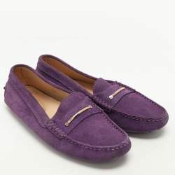 Pre Owned Tod's Purple Suede Embellished Loafers Size 38.5