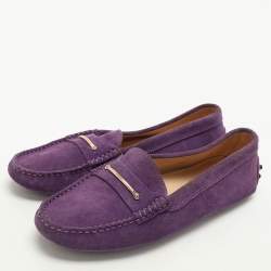 Pre Owned Tod's Purple Suede Embellished Loafers Size 38.5