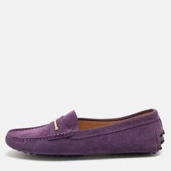 Pre Owned Tod's Purple Suede Embellished Loafers Size 38.5