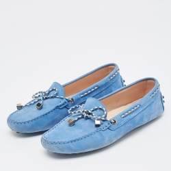 Pre Owned Tod's Blue Suede Penny Penny Loafers Size 37
